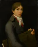 Nicolas Bernard Lépicié, A portrait of an artist, half-length, holding a portfolio, oil on canvas