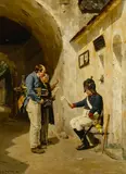 Carl Kronberger, Two itinerant musicians, oil on panel