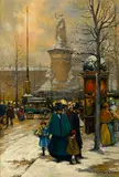 La Place de Republique in winter by French School, oil on panel, sold Dec 2015