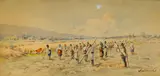 Hungarian School, Peasants working in a field, watercolor on paper
