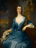 Charles Jervas, A portrait of a lady, three-quarter-length,  with her dog, oil on  canvas