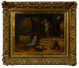 Wywiorsky, In the wine cellar, oil on panel