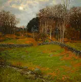 Ben Foster, Stone walls in a farmland scene, oil on canvas