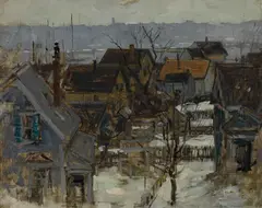 Paul Cornoyer, Rooftop sketch, oil on canvas