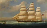 American School, 19th Century, A full-rigged ship at sea, oil on canvas