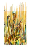 Arman, Violin movement with paint brushes, 1997, oil with paint brushes and violin parts on canvas on panel