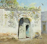 James Reeve, Garden door, Bayt al Fakih Yemen, 1984, watercolor and graphite on canvas