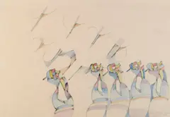 Lee Mullican, Untitled, 1972; Untitled, 1964; Untitled, 1982 (3), first watercolor and graphite on paper; second acrylic and ink wash on paper; third ink on paper