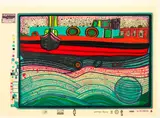 Regentag on waves of love, pl. 8, from Look at it on a Rainy day (K. 51) by Friedensreich Hundertwasser, 1971-72, Screenprint in colors with ground glass  on wove paper, unsigned, stamp numbered 1982/3000 (only 300 prints from the edi, offered Dec 2015