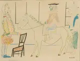 Plate VII, from Suite de 180 Dessins de Picasso portfolio (Verve issue No. 29 - 30) by Pablo Picasso, 1954, Lithograph in colors on wove paper, sold Dec 2015