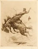 Edward Borein, High, Wide and Handsome (G. 76), n.d., Etching and drypoint in brown ink on laid paper