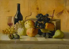 Giuseppe Garinei, A still life with fruit and wine on a table, oil on canvas