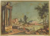 Figures in a capriccio landscape by Italian School, oil on canvas, sold Aug 2015