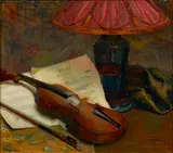 Jean Mannheim, Still life with violin, oil on canvas