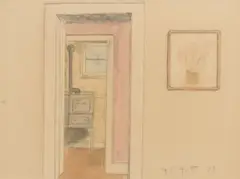 George Ault, Interior scene study, pencil and watercolor on paper