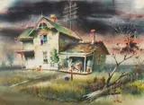 Nicholas Britsky, House in Camargo, Illinois, watercolor on paper