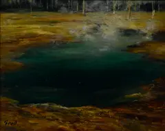 Green pool, Yellowstone by Albert Lorey Groll, oil on board, sold Aug 2015