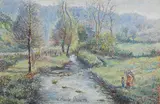 Hughes Claude Pissarro, Le ruisseau des trois-paroisses au Pont-gral, pastel on paper