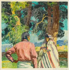 Ernest Martin Hennings, Taos Indians, c. 1924-25, Monotype in colors on Japanese paper