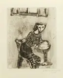 Marc Chagall, La Chatte métamorphosée en femme, pl. 25, from Fables de la Fontaine (V. 118; C. bk. 22), 1592, Etching on Montval paper