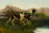 G. Oppelt, Pointers in a field, oil on canvas