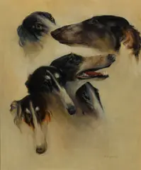 Kreszenz, Studies of heads of Borzoi, oil on canvas