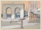 Theophilus Brown, Homage to de Chirico, gouache and pencil on paper