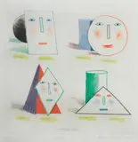 David Hockney, Simplified Faces II (S.A.C. 166; M.C.A.T. 145), 1974, Etching in colors on Arches paper