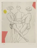 Giocolieri, pl. VI, from Tout près de Marino (G. A136) by Marino Marini, 1971, Etching, drypoint and aquatint in colors on wove paper, sold Jun 2015