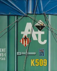 Peter Klasen, Container vert/bâche at K509, 1989, acrylic on canvas