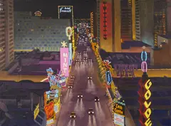 James Doolin, Downtown Las Vegas at Night, 1988, oil on canvas