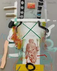Mudhead Tableta by James Havard, 1985, acrylic, oil pastel and paper collage on poster board, sold Jun 2015