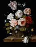 Ambrosius Bosschaert II, A bouquet of mixed flowers in a glass vase, oil on panel