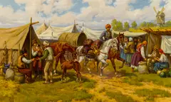Leszek Piasecki, The caravan market, oil on canvas