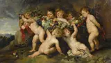 V.A. Huff, A garland of fruit, oil on canvas