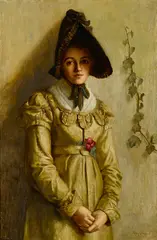 Fanny Sugars, A portrait of a girl in a bonnet, oil on canvas