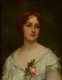 John Hanson Walker, A portrait of a young woman, bust-length, in a white dress, oil on canvas