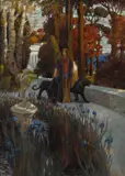American School, Walking on the terrace, oil on canvas