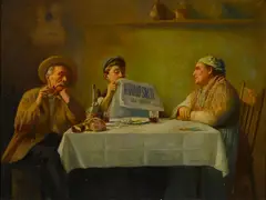 Michele Falanga, Reading the news, oil on panel