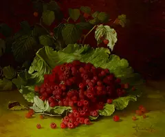 Edward Chalmers Leavitt, Still life with raspberries, oil on canvas