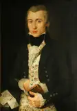 A portrait of a gentleman, half-length, wearing an elaborate waistcoat and holding a book in his left hand by Continental School, oil on canvas, sold Jan 2015