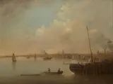 Ships in a harbor by English School, oil on canvas, sold Jan 2015