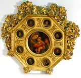 A roundel of Raphael's Madonna della Sedia surrounded by portraits of artists incorporated into an ornate gilt frame by Italian School, central roundel, oil on canvas; surrounding roundels, oil on board, sold Jan 2015