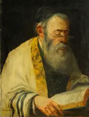 Lazar Krestin, A rabbi reading, oil on canvas
