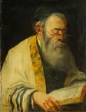 Lazar Krestin, A rabbi reading, oil on canvas