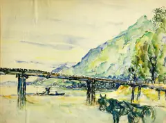 Bridge over water by Joseph Raphael, watercolor on paper, offered Jan 2015