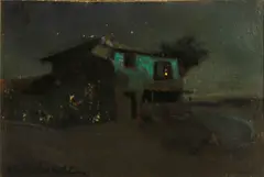 Adobe nocturne by Charles Rollo Peters, oil on canvas affixed to board, offered Jan 2015