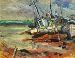 Otto Henry Schneider, Harbor scene, oil on canvas