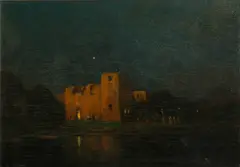 Evening gathering at an adobe by Will Sparks, oil on panel, offered Jan 2015