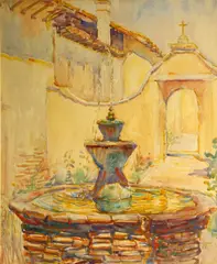 Donna N. Schuster, Mission fountain, watercolor on paper